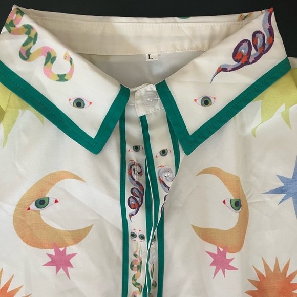 Women’s Matching Set! Blouse + Pocketed Shorts Unique Print Vacation/Resort Wear - Picture 5 of 8